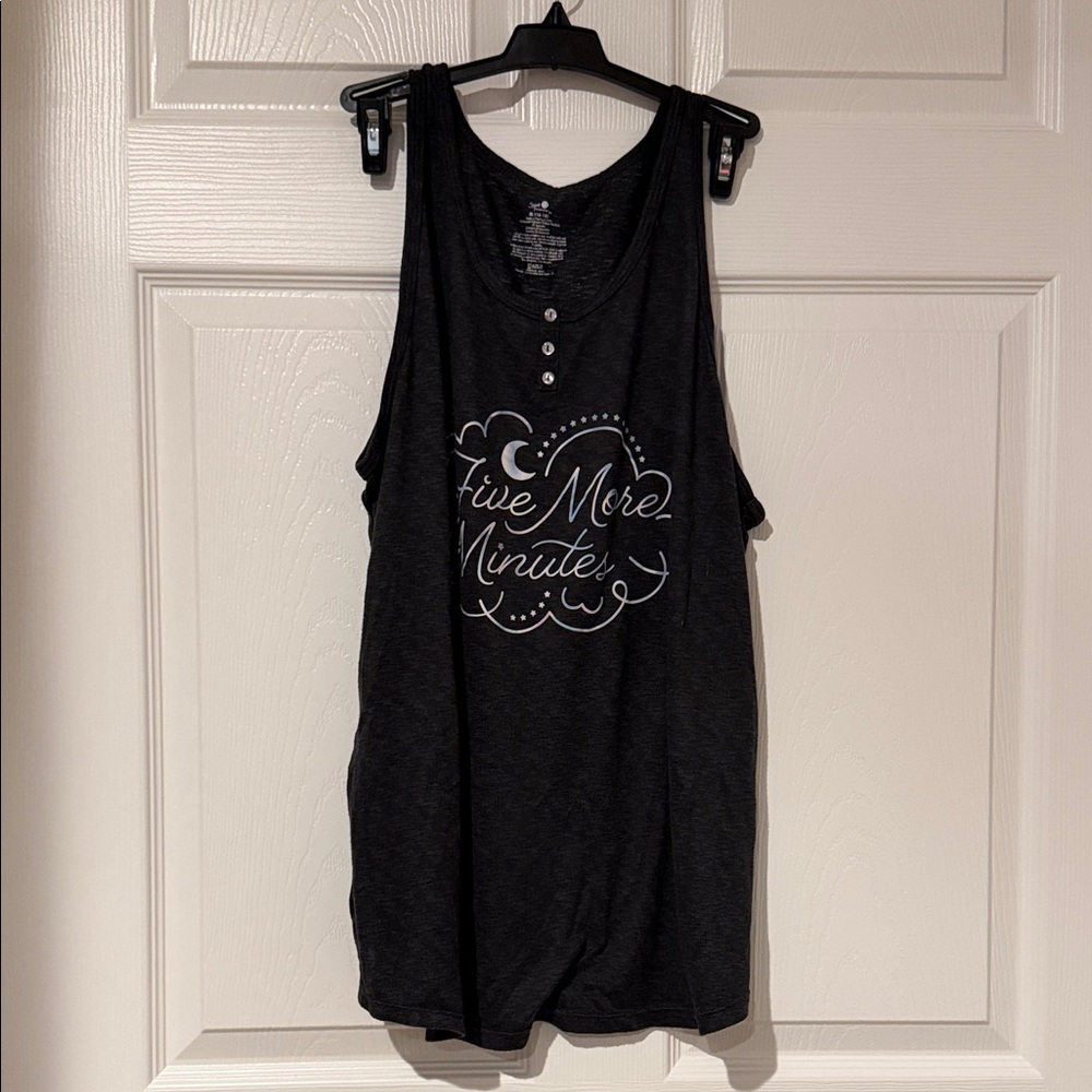 Secret Treasures Black Sleeveless Pajama Tank with 'Five More Minutes' Print